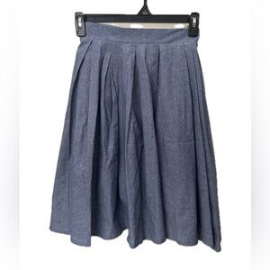 Iris Blue Chambray Pleated Skirt Size M A-Line High Waist Casual Classic